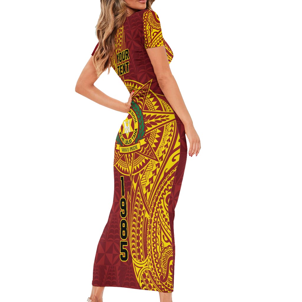Personalised Tonga Vava'u High School Family Matching Short Sleeve Bodycon Dress and Hawaiian Shirt Since 1985 Special Kupesi Pattern LT9 - Polynesian Pride