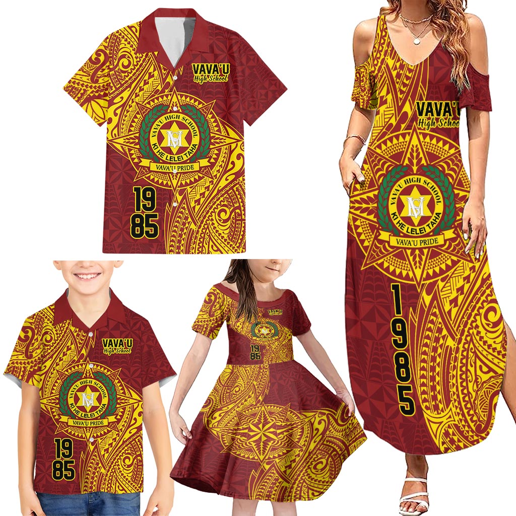 Personalised Tonga Vava'u High School Family Matching Summer Maxi Dress and Hawaiian Shirt Since 1985 Special Kupesi Pattern LT9 - Polynesian Pride