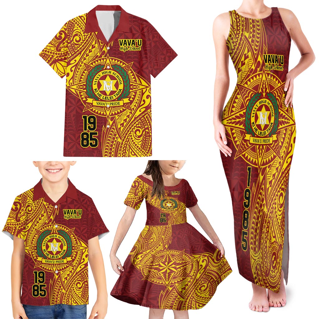 Personalised Tonga Vava'u High School Family Matching Tank Maxi Dress and Hawaiian Shirt Since 1985 Special Kupesi Pattern LT9 - Polynesian Pride
