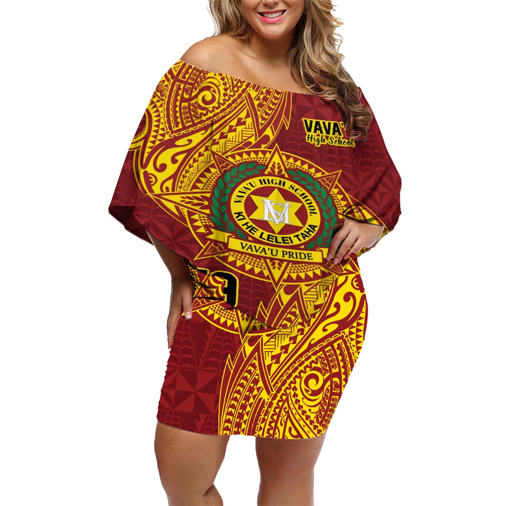 Personalised Tonga Vava'u High School Off Shoulder Short Dress Since 1985 Special Kupesi Pattern LT9 Women Red - Polynesian Pride