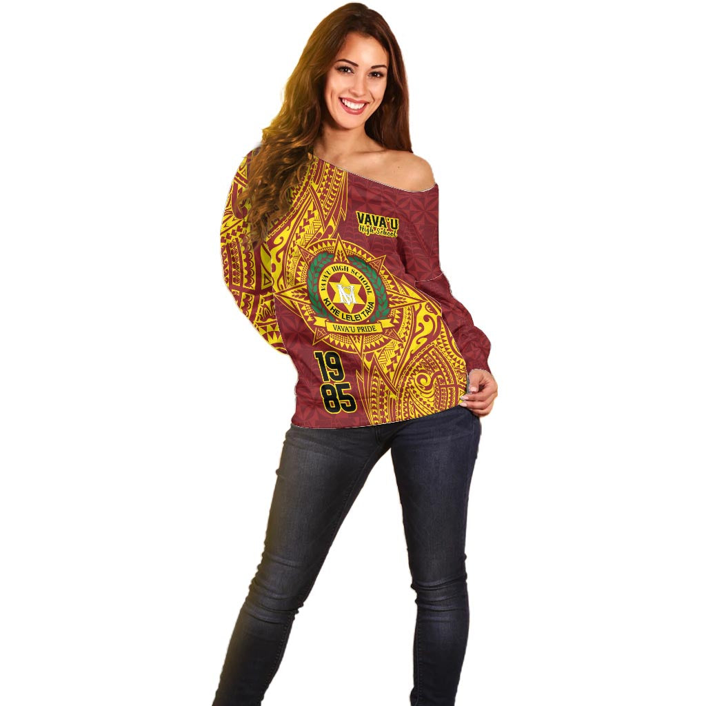 Personalised Tonga Vava'u High School Off Shoulder Sweater Since 1985 Special Kupesi Pattern