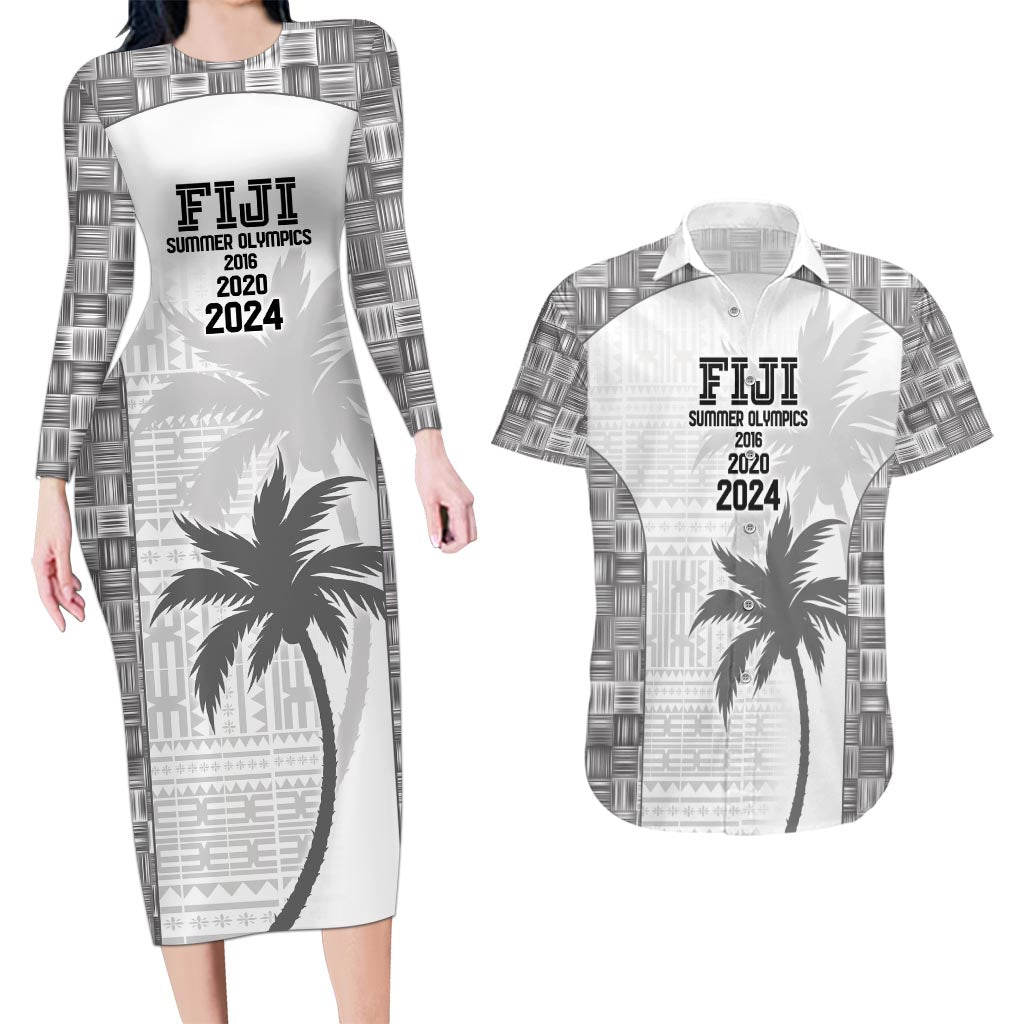 Custom Fiji Rugby Couples Matching Long Sleeve Bodycon Dress and Hawaiian Shirt History Champions World Cup 7s - White LT9 White - Polynesian Pride