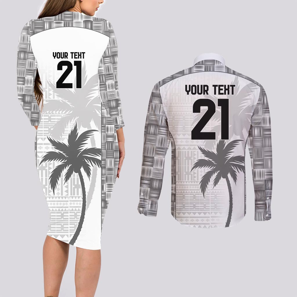 Custom Fiji Rugby Couples Matching Long Sleeve Bodycon Dress and Long Sleeve Button Shirt History Champions World Cup 7s - White LT9 - Polynesian Pride