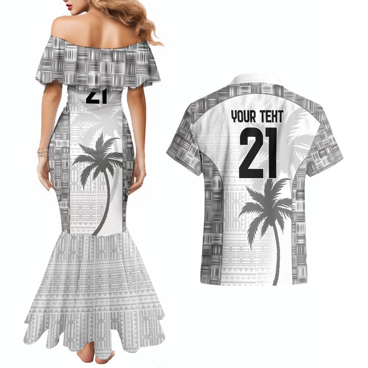 Custom Fiji Rugby Couples Matching Mermaid Dress and Hawaiian Shirt History Champions World Cup 7s - White LT9 - Polynesian Pride