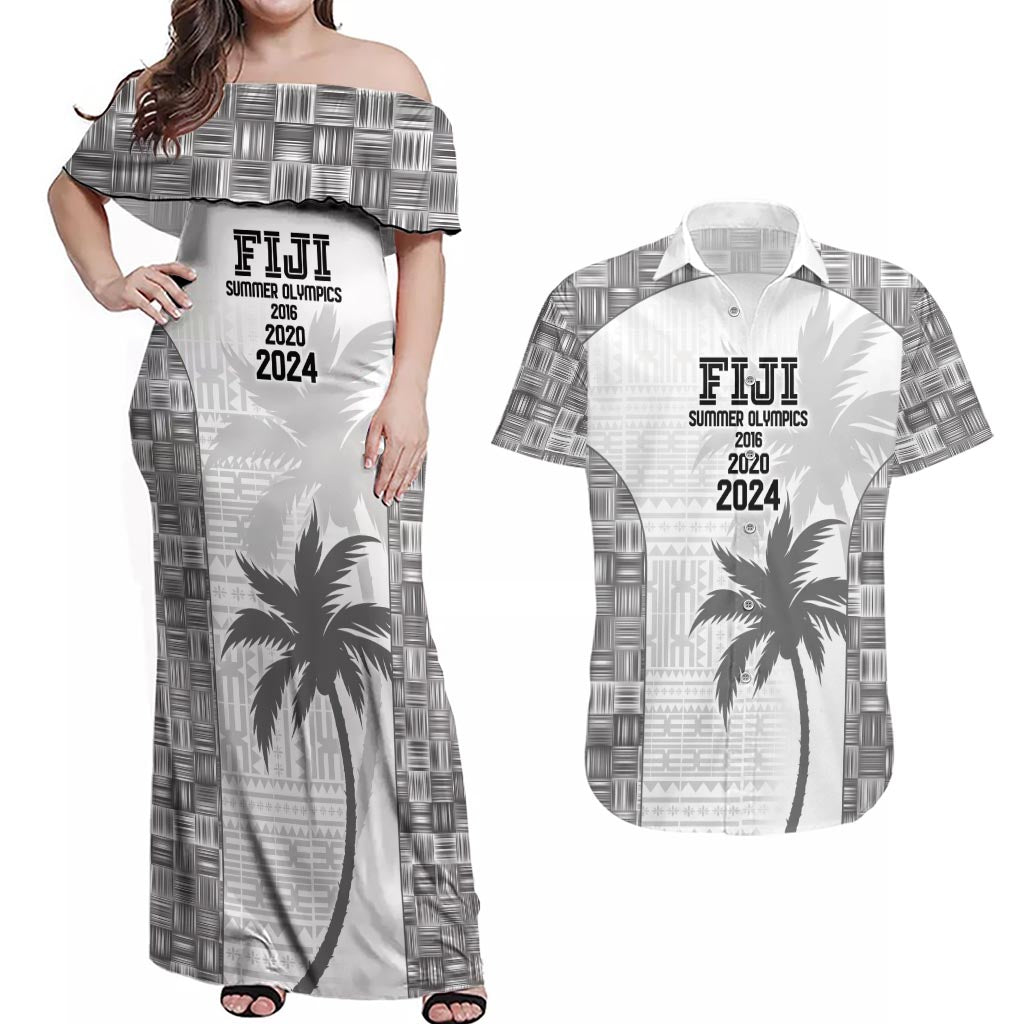 Custom Fiji Rugby Couples Matching Off Shoulder Maxi Dress and Hawaiian Shirt History Champions World Cup 7s - White LT9 White - Polynesian Pride