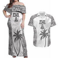 Custom Fiji Rugby Couples Matching Off Shoulder Maxi Dress and Hawaiian Shirt History Champions World Cup 7s - White LT9 White - Polynesian Pride