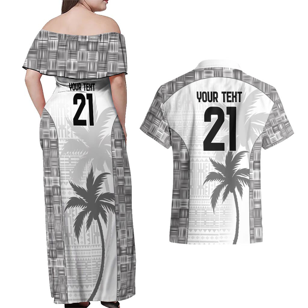 Custom Fiji Rugby Couples Matching Off Shoulder Maxi Dress and Hawaiian Shirt History Champions World Cup 7s - White LT9 - Polynesian Pride
