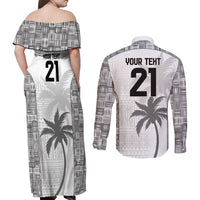 Custom Fiji Rugby Couples Matching Off Shoulder Maxi Dress and Long Sleeve Button Shirt History Champions World Cup 7s - White LT9 - Polynesian Pride