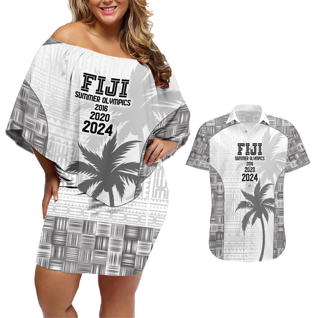 Custom Fiji Rugby Couples Matching Off Shoulder Short Dress and Hawaiian Shirt History Champions World Cup 7s - White LT9 White - Polynesian Pride