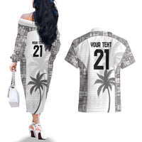 Custom Fiji Rugby Couples Matching Off The Shoulder Long Sleeve Dress and Hawaiian Shirt History Champions World Cup 7s - White LT9 - Polynesian Pride