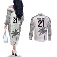 Custom Fiji Rugby Couples Matching Off The Shoulder Long Sleeve Dress and Long Sleeve Button Shirt History Champions World Cup 7s - White LT9 - Polynesian Pride