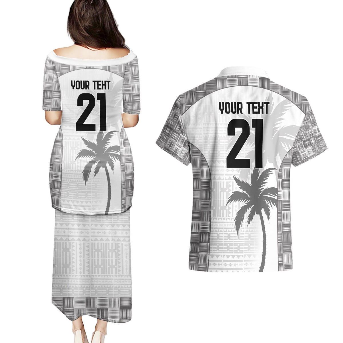 Custom Fiji Rugby Couples Matching Puletasi and Hawaiian Shirt History Champions World Cup 7s - White LT9 - Polynesian Pride