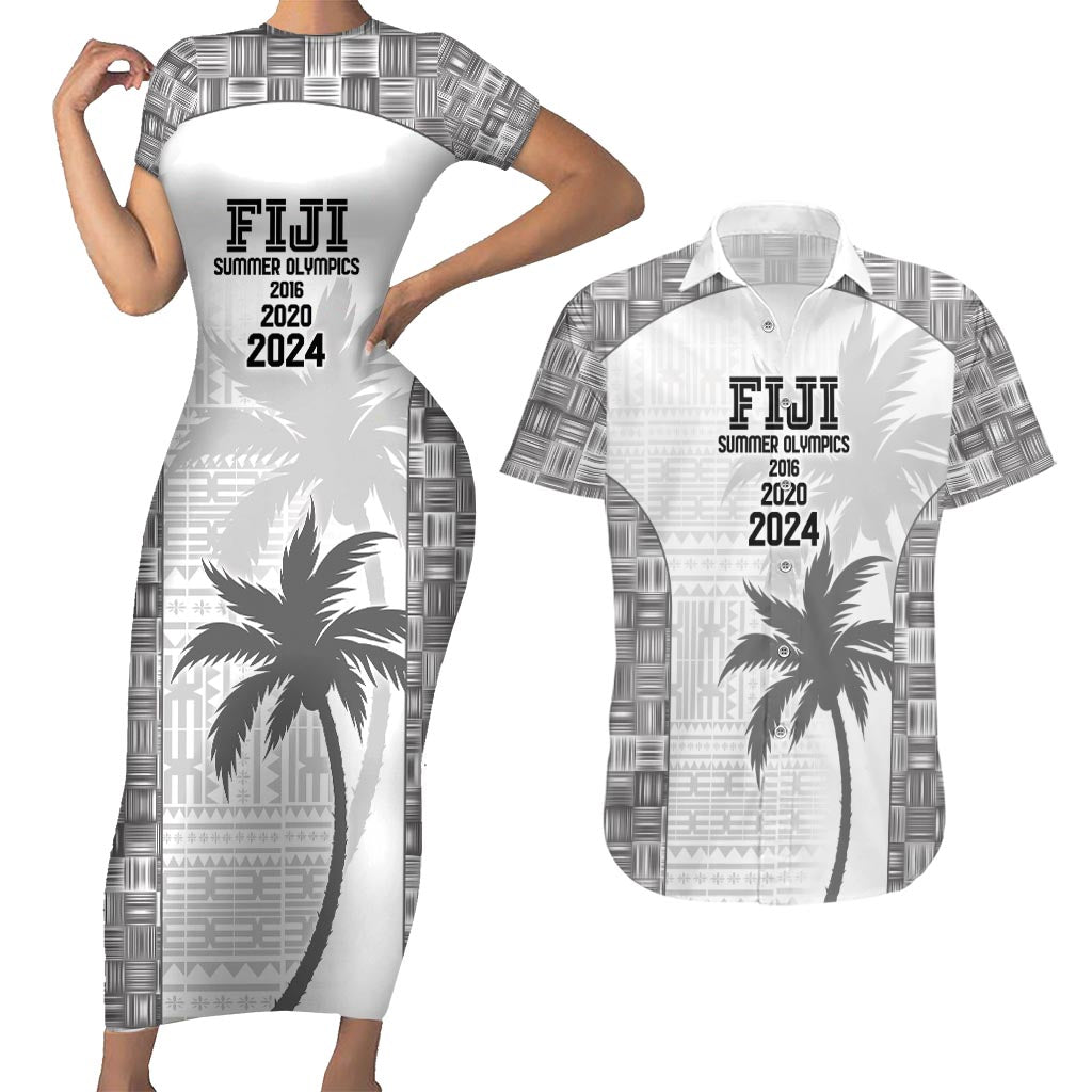 Custom Fiji Rugby Couples Matching Short Sleeve Bodycon Dress and Hawaiian Shirt History Champions World Cup 7s - White LT9 White - Polynesian Pride