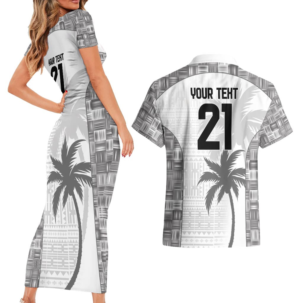 Custom Fiji Rugby Couples Matching Short Sleeve Bodycon Dress and Hawaiian Shirt History Champions World Cup 7s - White LT9 - Polynesian Pride