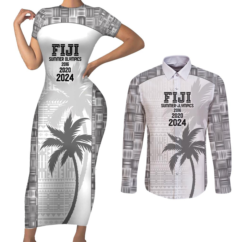 Custom Fiji Rugby Couples Matching Short Sleeve Bodycon Dress and Long Sleeve Button Shirt History Champions World Cup 7s - White LT9 White - Polynesian Pride