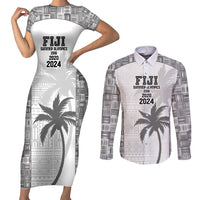 Custom Fiji Rugby Couples Matching Short Sleeve Bodycon Dress and Long Sleeve Button Shirt History Champions World Cup 7s - White LT9 White - Polynesian Pride