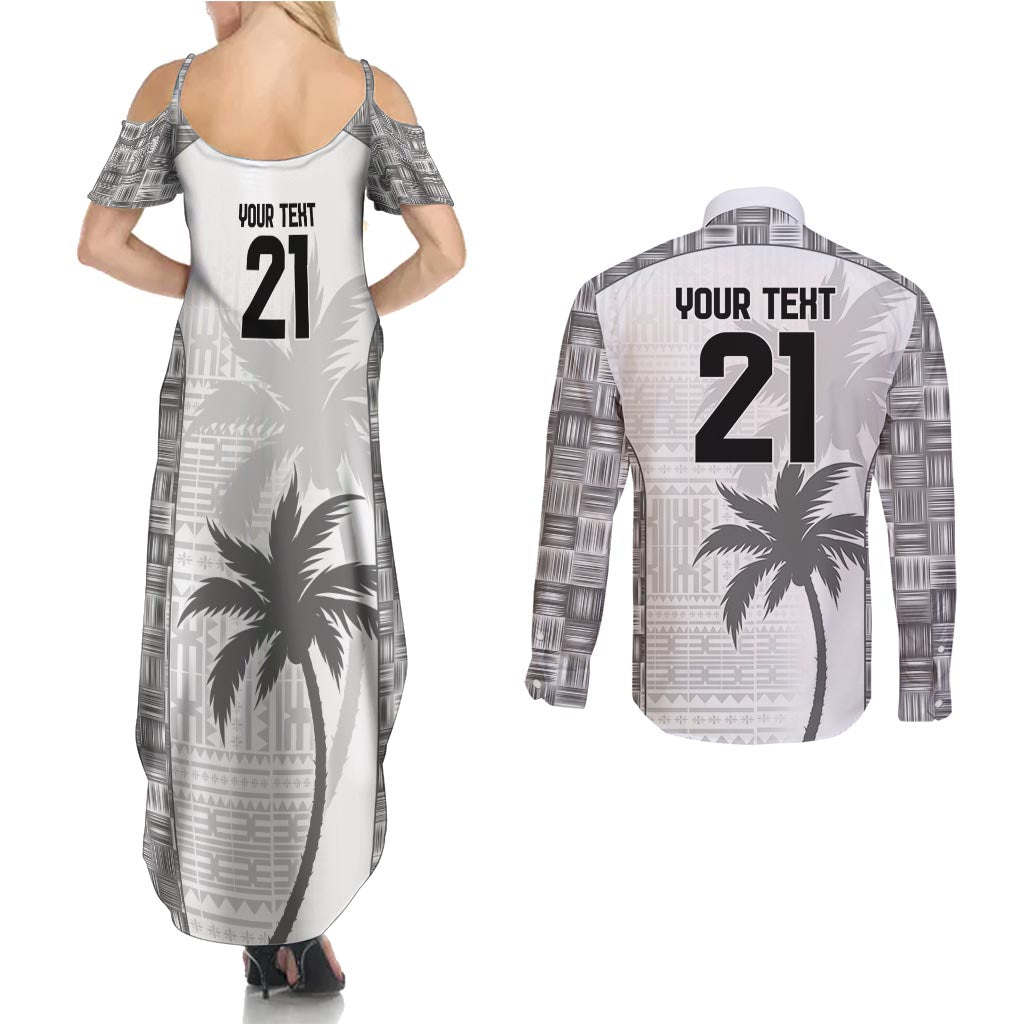 Custom Fiji Rugby Couples Matching Summer Maxi Dress and Long Sleeve Button Shirt History Champions World Cup 7s - White LT9 - Polynesian Pride