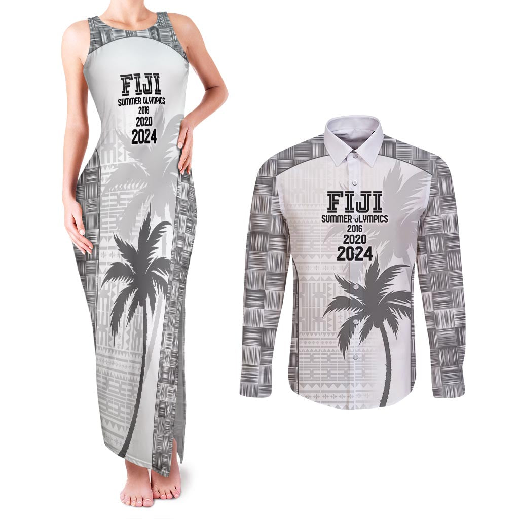 Custom Fiji Rugby Couples Matching Tank Maxi Dress and Long Sleeve Button Shirt History Champions World Cup 7s - White LT9 White - Polynesian Pride