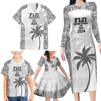 Custom Fiji Rugby Family Matching Long Sleeve Bodycon Dress and Hawaiian Shirt History Champions World Cup 7s - White LT9 - Polynesian Pride