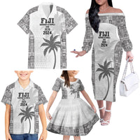 Custom Fiji Rugby Family Matching Off The Shoulder Long Sleeve Dress and Hawaiian Shirt History Champions World Cup 7s - White LT9 - Polynesian Pride