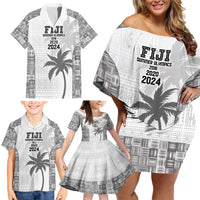 Custom Fiji Rugby Family Matching Off Shoulder Short Dress and Hawaiian Shirt History Champions World Cup 7s - White LT9 - Polynesian Pride