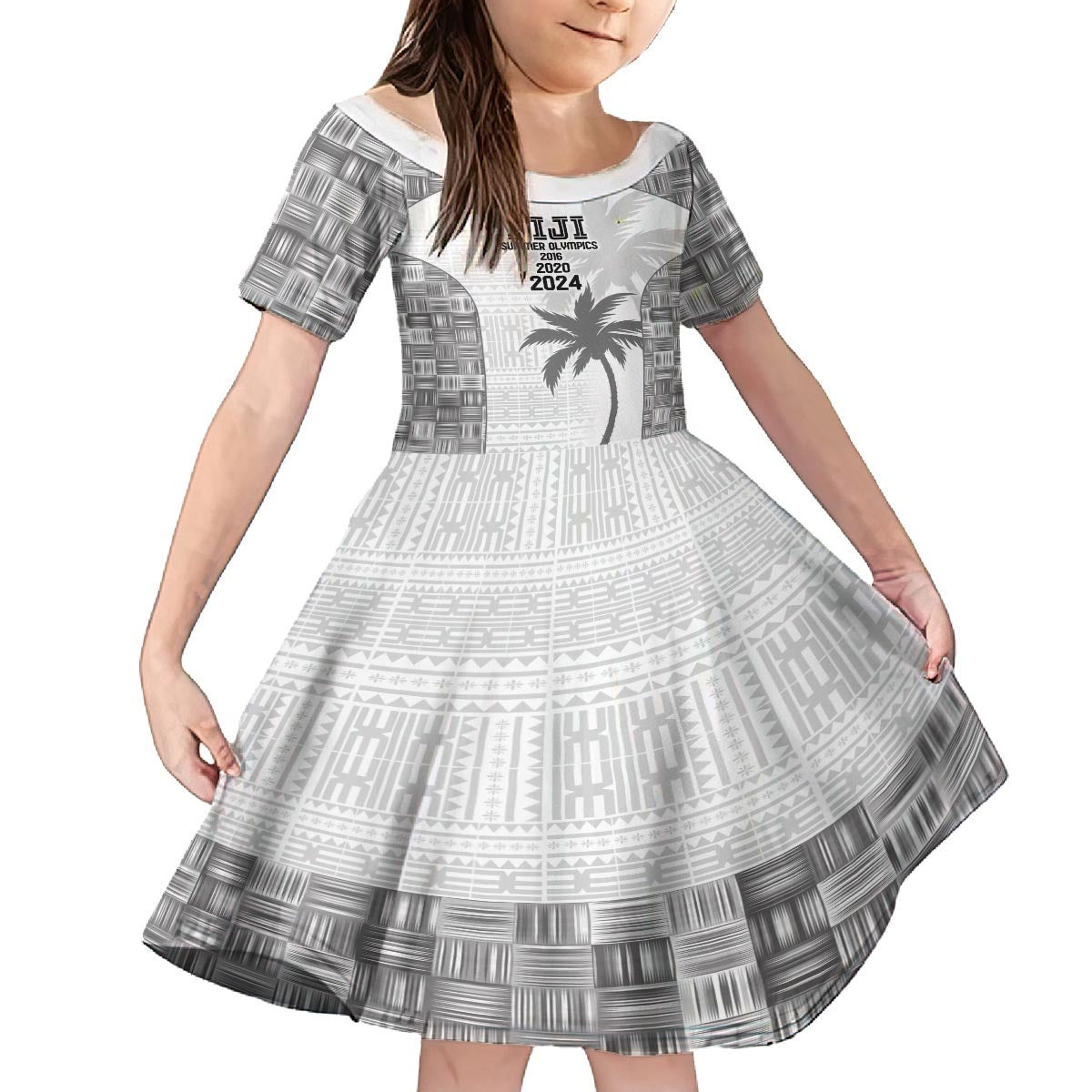 Custom Fiji Rugby Family Matching Puletasi and Hawaiian Shirt History Champions World Cup 7s - White LT9 Daughter's Dress White - Polynesian Pride