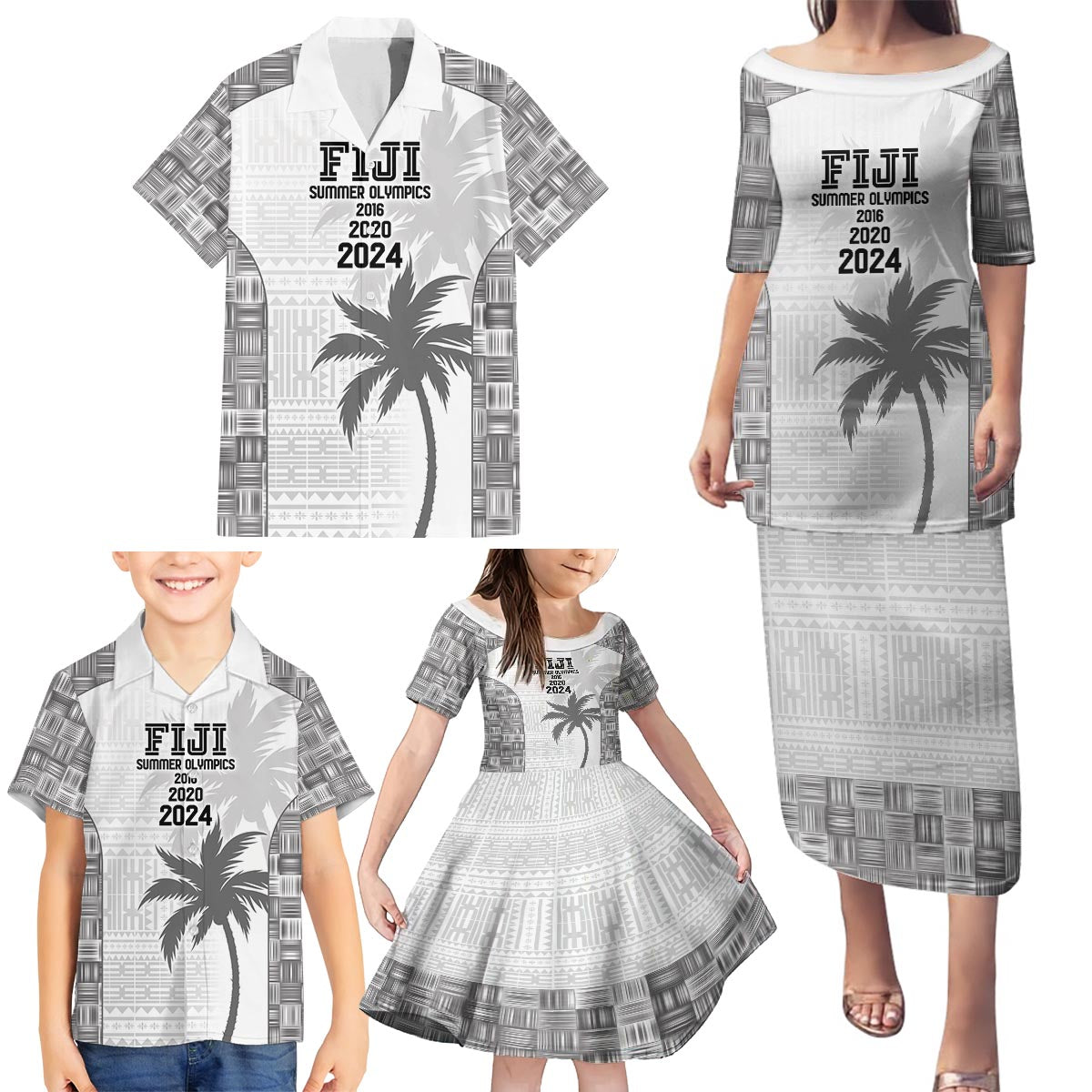 Custom Fiji Rugby Family Matching Puletasi and Hawaiian Shirt History Champions World Cup 7s - White LT9 - Polynesian Pride