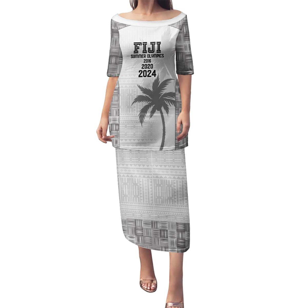 Custom Fiji Rugby Family Matching Puletasi and Hawaiian Shirt History Champions World Cup 7s - White LT9 Mom's Dress White - Polynesian Pride