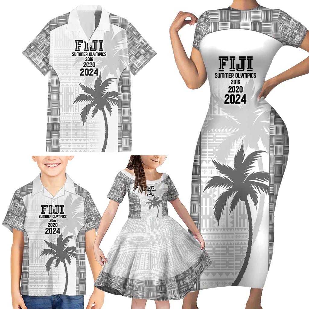 Custom Fiji Rugby Family Matching Short Sleeve Bodycon Dress and Hawaiian Shirt History Champions World Cup 7s - White LT9 - Polynesian Pride