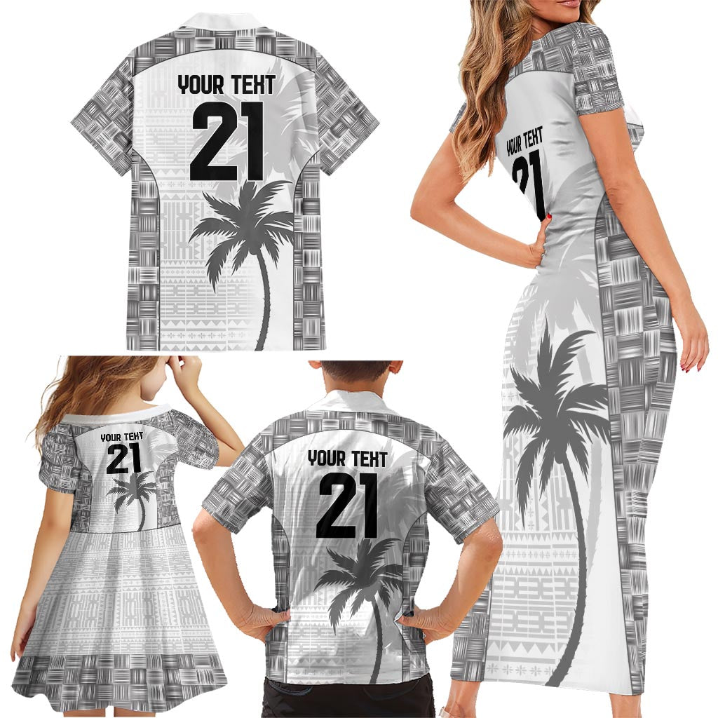 Custom Fiji Rugby Family Matching Short Sleeve Bodycon Dress and Hawaiian Shirt History Champions World Cup 7s - White LT9 - Polynesian Pride