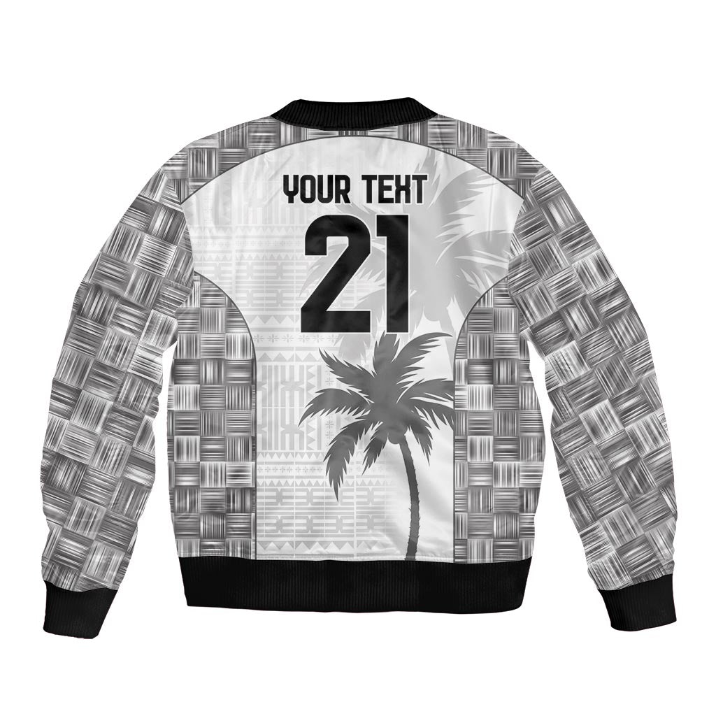 Custom Fiji Rugby Sleeve Zip Bomber Jacket History Champions World Cup 7s - White