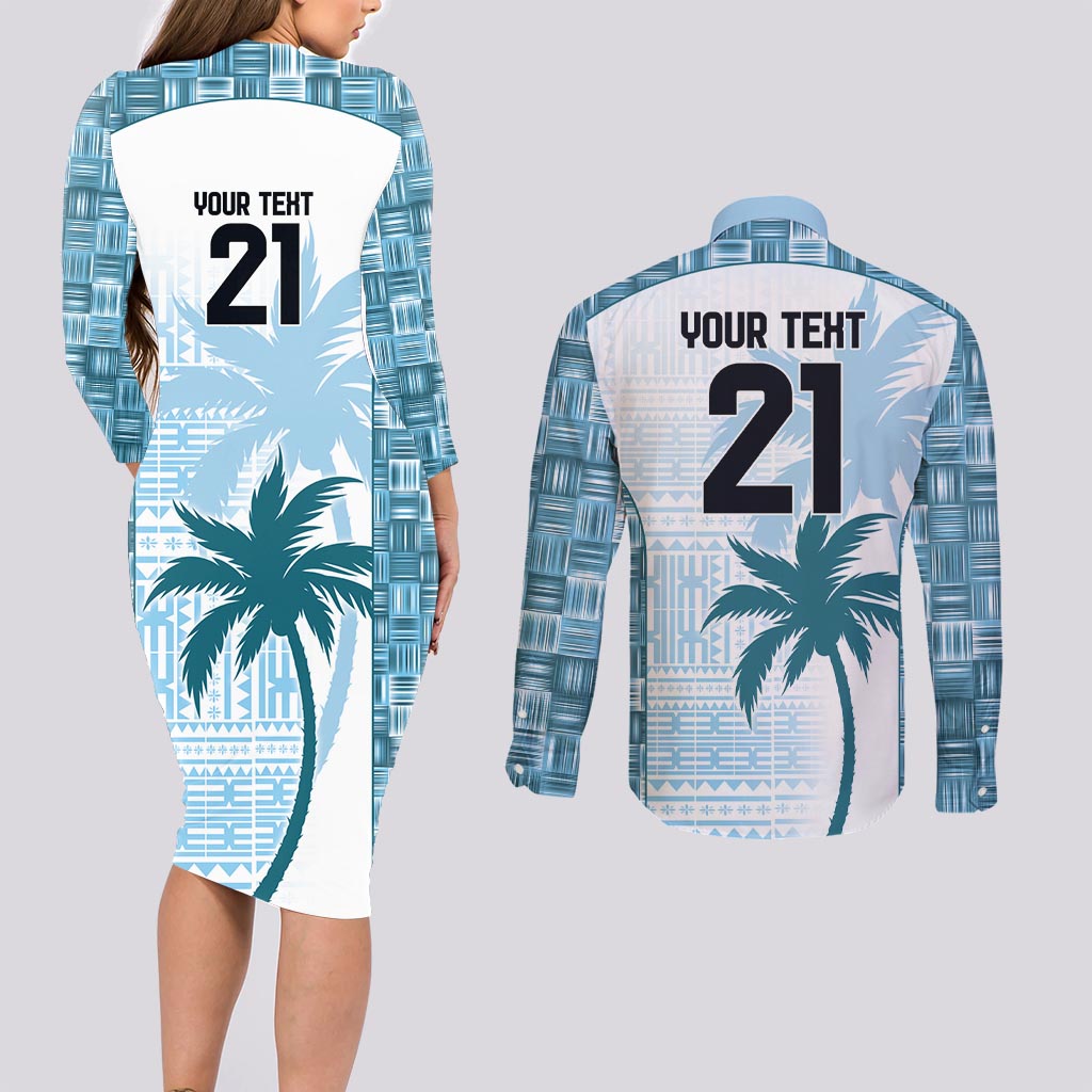 Custom Fiji Rugby Couples Matching Long Sleeve Bodycon Dress and Long Sleeve Button Shirt History Champions World Cup 7s - Bllue LT9 - Polynesian Pride