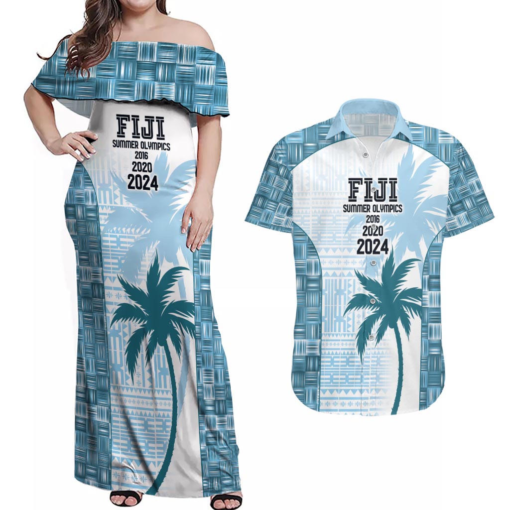 Custom Fiji Rugby Couples Matching Off Shoulder Maxi Dress and Hawaiian Shirt History Champions World Cup 7s - Bllue LT9 Blue - Polynesian Pride