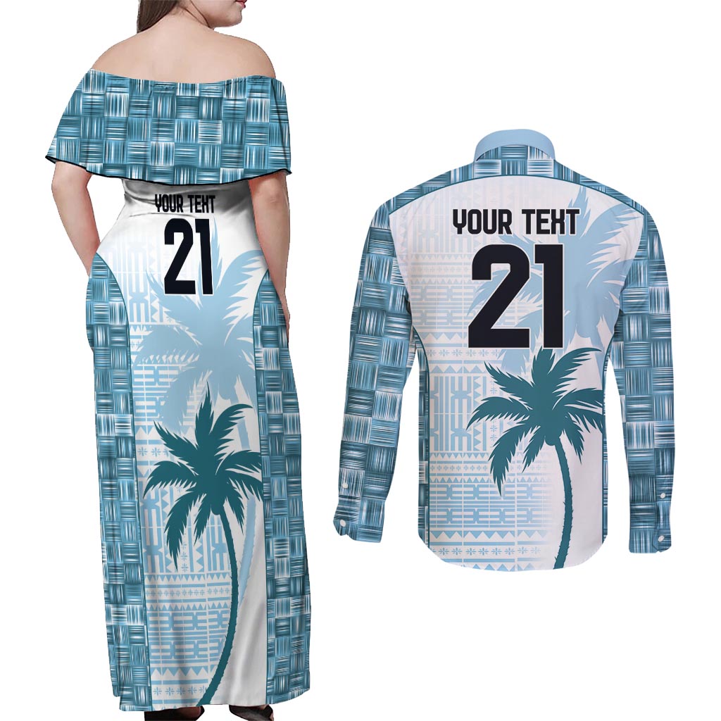 Custom Fiji Rugby Couples Matching Off Shoulder Maxi Dress and Long Sleeve Button Shirt History Champions World Cup 7s - Bllue LT9 - Polynesian Pride