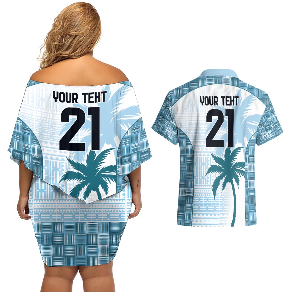Custom Fiji Rugby Couples Matching Off Shoulder Short Dress and Hawaiian Shirt History Champions World Cup 7s - Bllue LT9 - Polynesian Pride