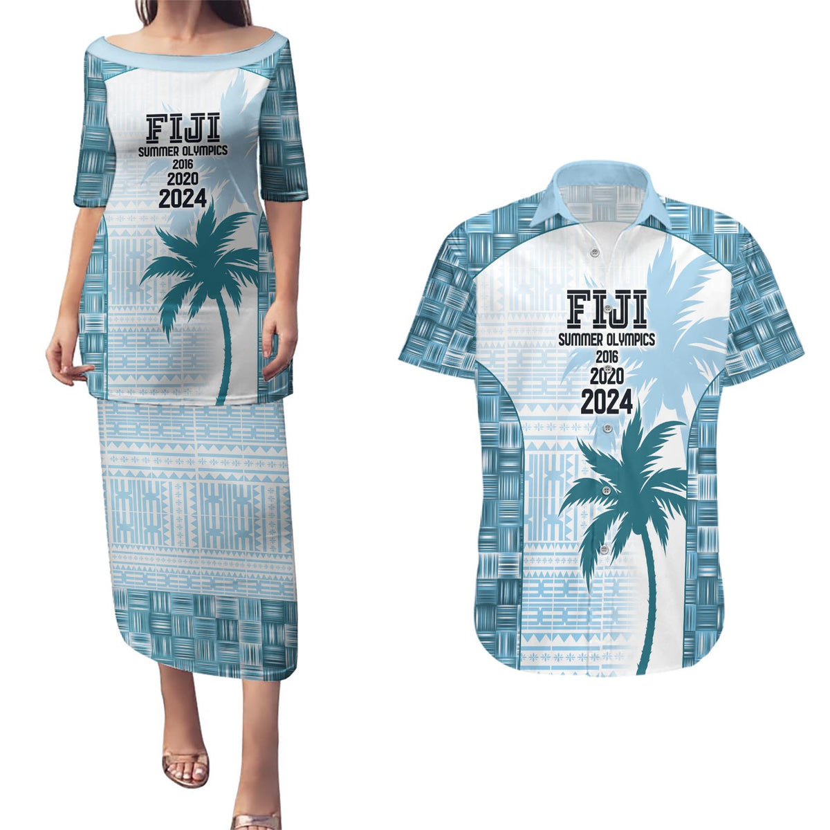 Custom Fiji Rugby Couples Matching Puletasi and Hawaiian Shirt History Champions World Cup 7s - Bllue LT9 Blue - Polynesian Pride
