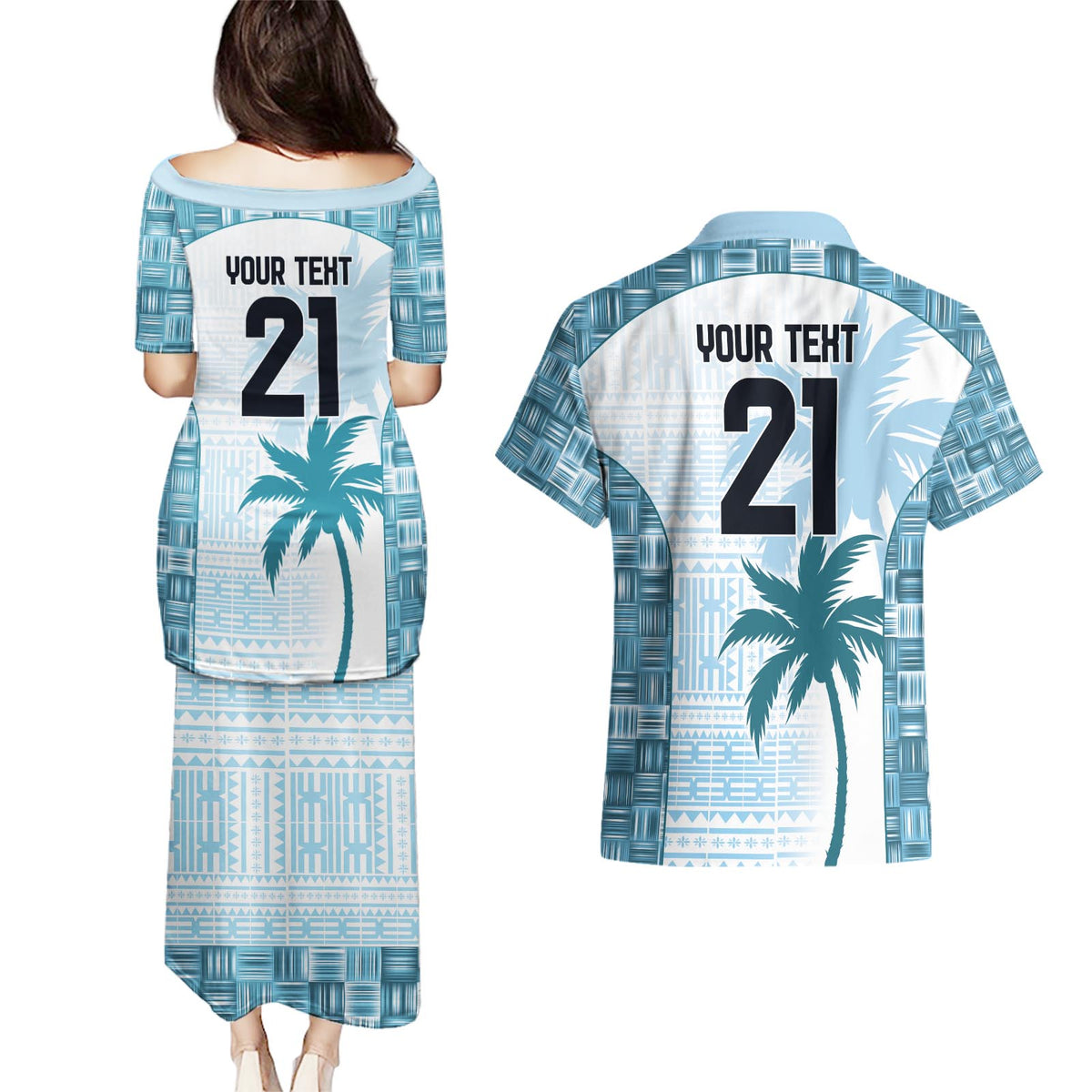 Custom Fiji Rugby Couples Matching Puletasi and Hawaiian Shirt History Champions World Cup 7s - Bllue LT9 - Polynesian Pride