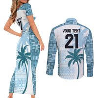 Custom Fiji Rugby Couples Matching Short Sleeve Bodycon Dress and Long Sleeve Button Shirt History Champions World Cup 7s - Bllue LT9 - Polynesian Pride