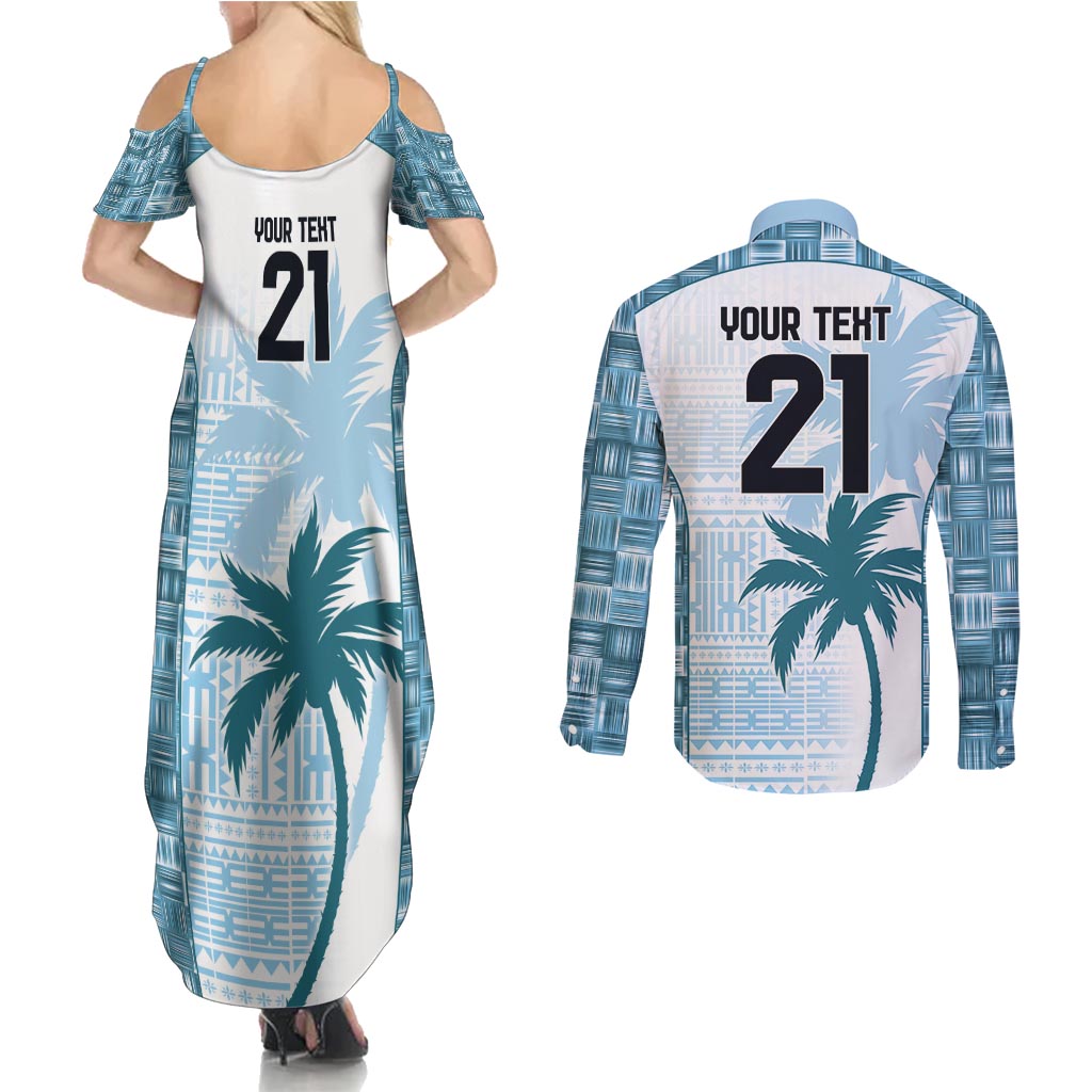 Custom Fiji Rugby Couples Matching Summer Maxi Dress and Long Sleeve Button Shirt History Champions World Cup 7s - Bllue LT9 - Polynesian Pride