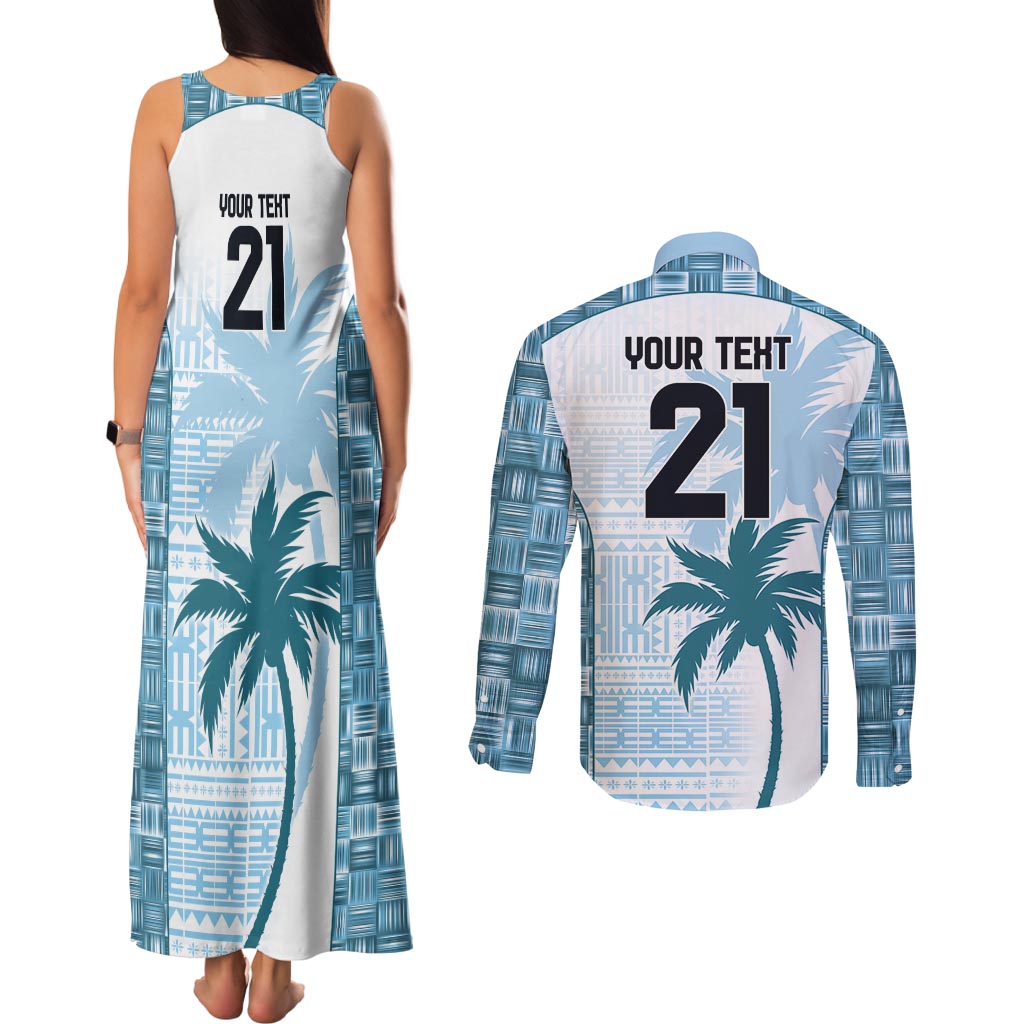Custom Fiji Rugby Couples Matching Tank Maxi Dress and Long Sleeve Button Shirt History Champions World Cup 7s - Bllue LT9 - Polynesian Pride