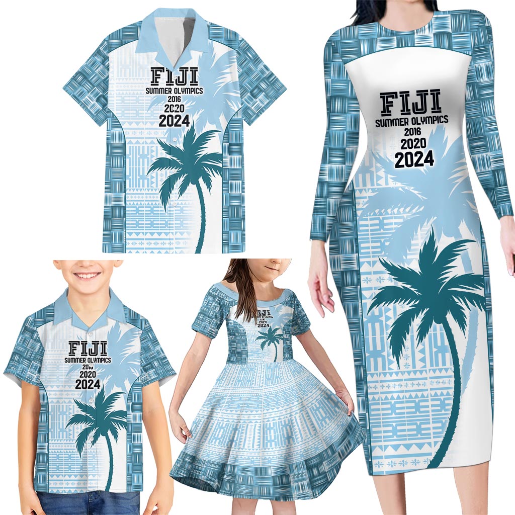 Custom Fiji Rugby Family Matching Long Sleeve Bodycon Dress and Hawaiian Shirt History Champions World Cup 7s - Bllue LT9 - Polynesian Pride