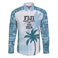 Custom Fiji Rugby Family Matching Long Sleeve Bodycon Dress and Hawaiian Shirt History Champions World Cup 7s - Bllue LT9 Dad's Shirt - Long Sleeve Blue - Polynesian Pride