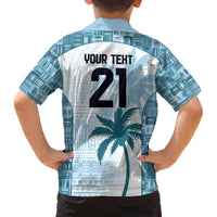 Custom Fiji Rugby Family Matching Off The Shoulder Long Sleeve Dress and Hawaiian Shirt History Champions World Cup 7s - Bllue LT9 - Polynesian Pride