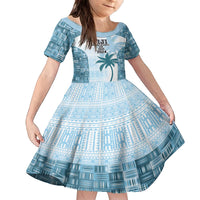 Custom Fiji Rugby Family Matching Off The Shoulder Long Sleeve Dress and Hawaiian Shirt History Champions World Cup 7s - Bllue LT9 Daughter's Dress Blue - Polynesian Pride