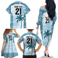 Custom Fiji Rugby Family Matching Off The Shoulder Long Sleeve Dress and Hawaiian Shirt History Champions World Cup 7s - Bllue LT9 - Polynesian Pride