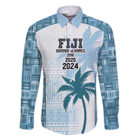 Custom Fiji Rugby Family Matching Off The Shoulder Long Sleeve Dress and Hawaiian Shirt History Champions World Cup 7s - Bllue LT9 Dad's Shirt - Long Sleeve Blue - Polynesian Pride