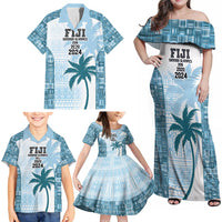 Custom Fiji Rugby Family Matching Off Shoulder Maxi Dress and Hawaiian Shirt History Champions World Cup 7s - Bllue LT9 - Polynesian Pride