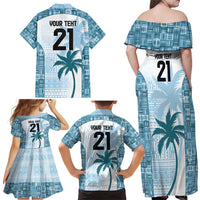 Custom Fiji Rugby Family Matching Off Shoulder Maxi Dress and Hawaiian Shirt History Champions World Cup 7s - Bllue LT9 - Polynesian Pride