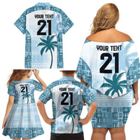 Custom Fiji Rugby Family Matching Off Shoulder Short Dress and Hawaiian Shirt History Champions World Cup 7s - Bllue LT9 - Polynesian Pride