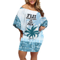 Custom Fiji Rugby Family Matching Off Shoulder Short Dress and Hawaiian Shirt History Champions World Cup 7s - Bllue LT9 Mom's Dress Blue - Polynesian Pride